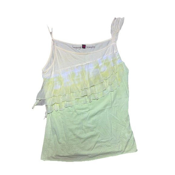 Y2K Vintage Language Los Angeles Ombre Pastel Ruffle Tank Top Silk Blend Large - Picture 5 of 7